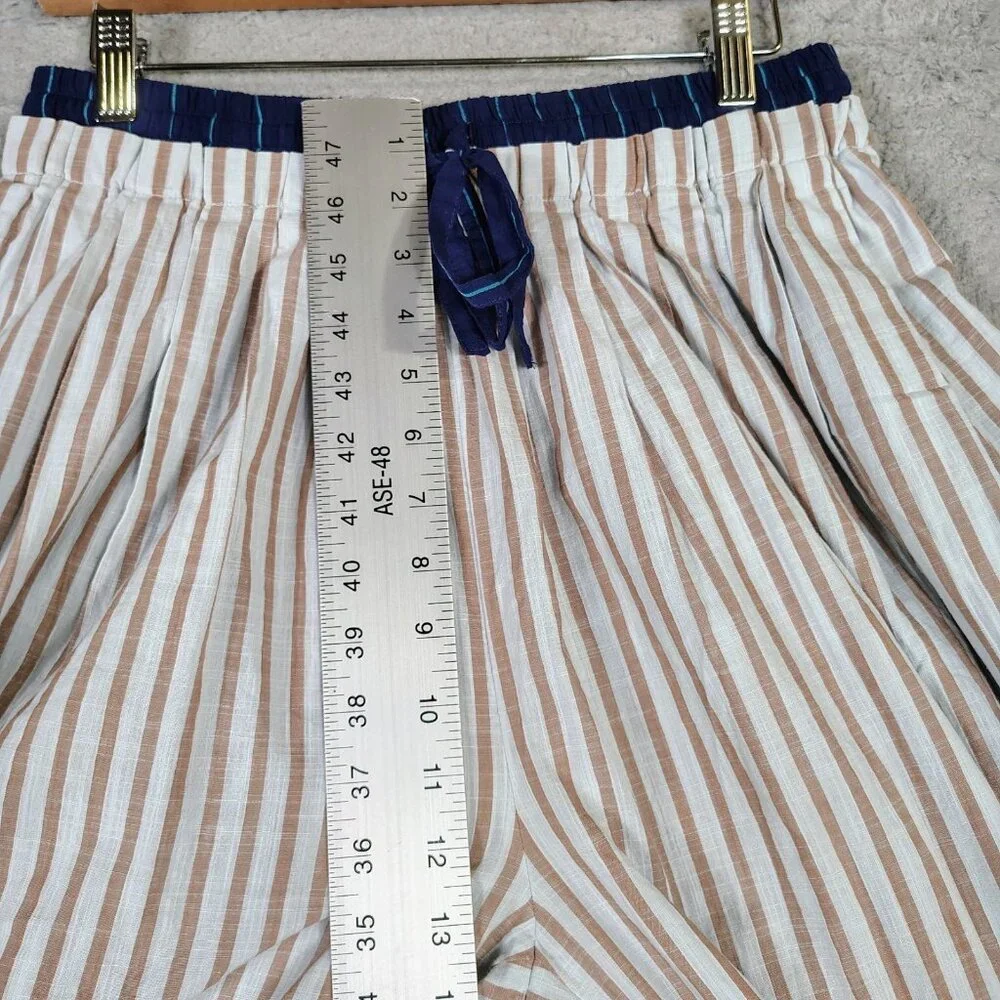 By Anthropologie Pants Women Small Gray Brown Striped Drawstring Waist Wide Leg - Picture 6 of 13